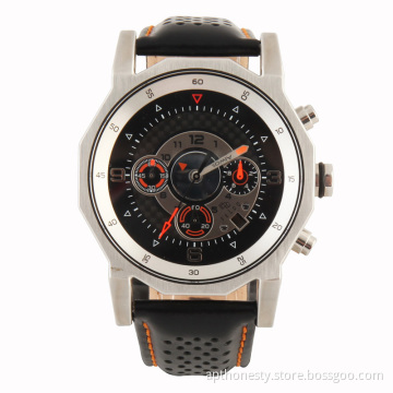 6 Needles Men Quartz Watch with Cow Leather Bracelet and Calendar Apt-M007